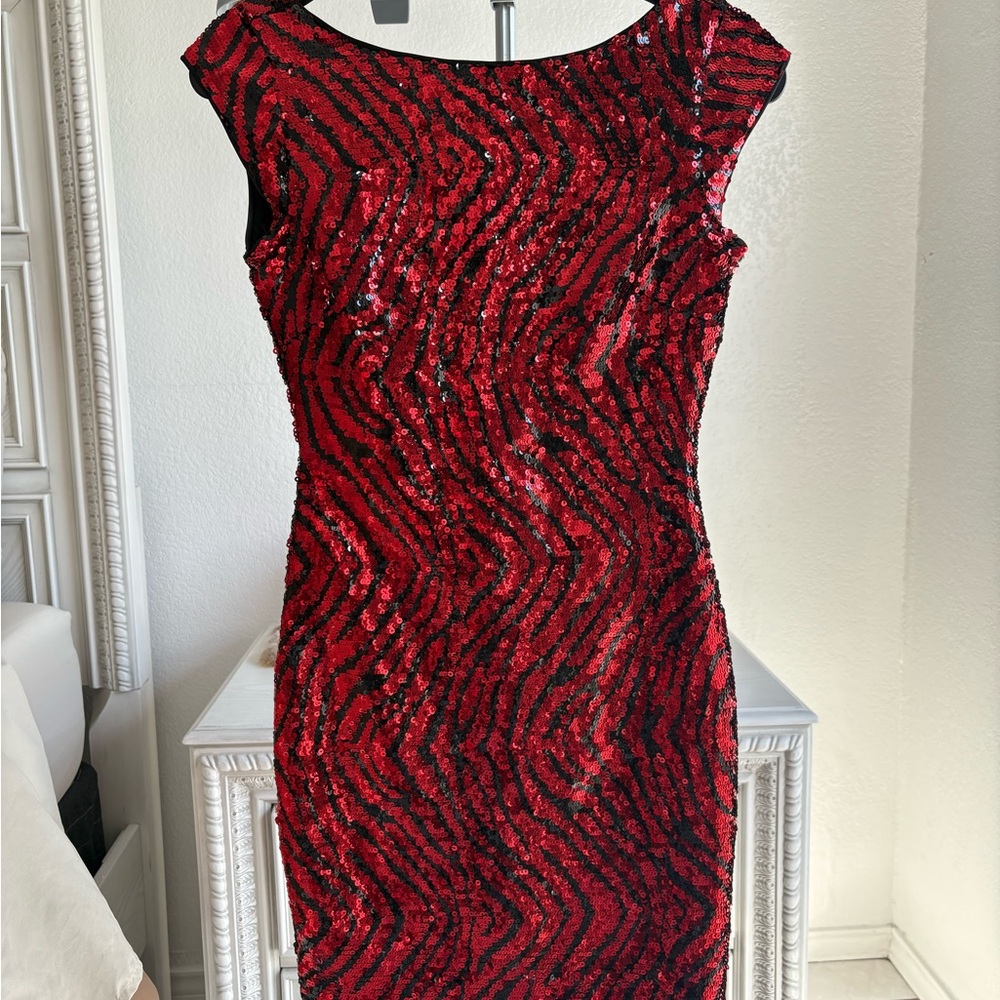 Guess Red and Black Sequin Mini Dress